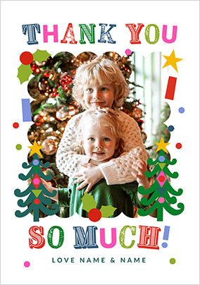 Colourful Type Photo Upload Christmas Thank You Card