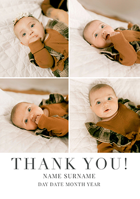 Simple Press 4 Photo New Baby Thank You Card