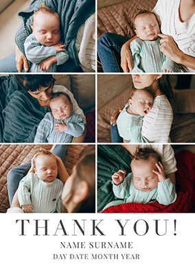 Simple Press 6 Photo New Baby Thank You Card