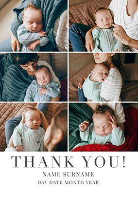 Photo of Simple Press 6 Photo New Baby Thank You Card