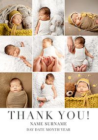 Tap to view Simple Press 9 Photo New Baby Thank You Card