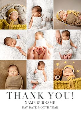 Photo of Simple Press 9 Photo New Baby Thank You Card