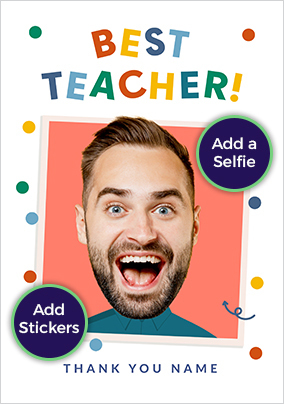Funky Faces Blue Shirt Thank You Teacher Card