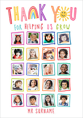 Thanks for Helping Us Grow 20 Photo Thank You Teacher Card