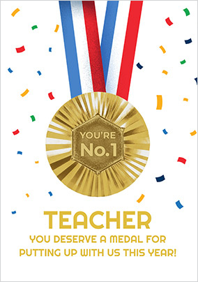 No.1 Teacher Medal Thank You Card