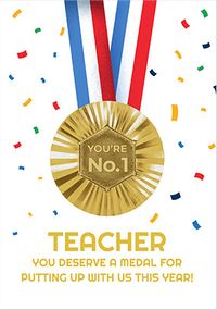Tap to view No.1 Teacher Medal Thank You Card