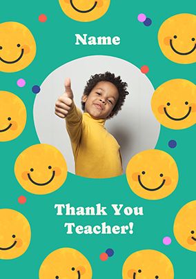 Photo of Smiley Face Thank You Teacher Green Photo Card