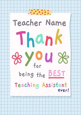 Photo of Teaching Assistant Personalised Thank You Card For Him