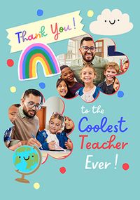 Tap to view Coolest Teacher Ever 2 Photo Thank You Blue Card
