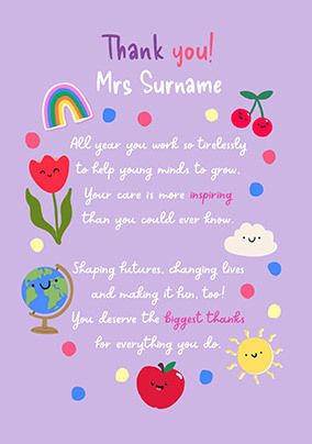 Photo of Personalised Thank You Teacher Verse Card