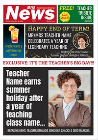 Tap to view Big News Spoof Thank You Teacher Photo Card