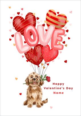 Photo of Dog With Valentine's Day Balloons Card