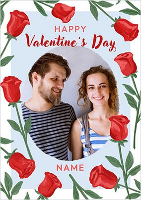 Photo of Rose Border Photo Upload Happy Valentine's Day Card
