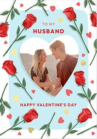 Tap to view Husband Rose Border Photo Upload Valentine's Day Card