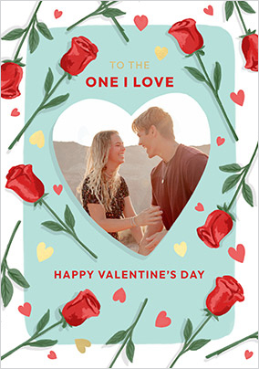 One I Love Rose Border Photo Upload Valentine's Day Card