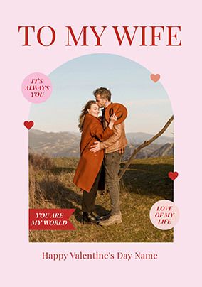 Photo of Wife Pink Border Photo Valentine's Day Card
