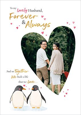 Photo of Watercolour Penguins Husband Photo Valentine's Day Card