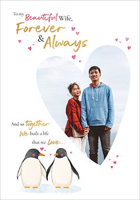 Photo of Watercolour Penguins Wife Photo Valentine's Day Card