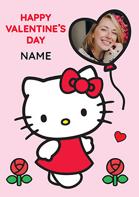 Hello Kitty Heart Balloon Valentine's Day Photo Card