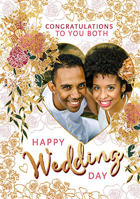 Congratulations to You Both Heart Floral Wedding Photo Card