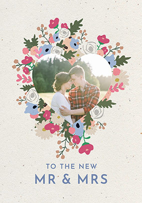 To The New Mr & Mrs Floral Photo Wedding Card