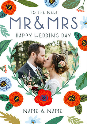 Mr & Mrs Floral Photo Wedding Card
