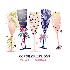 Mr & Mrs Wedding Glasses Personalised Card