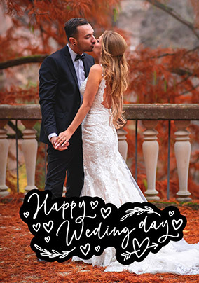 Happy Wedding Day Heart Text Full Photo Card
