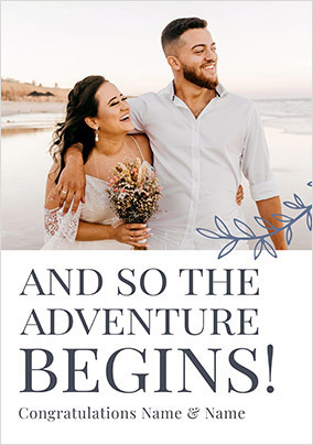 The Adventure Begins Wedding Photo Card