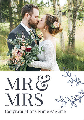 Mr & Mrs Foliage Photo Wedding Card