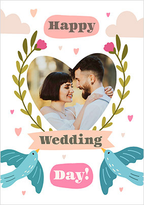 Folk Motif Happy Wedding Day Photo Card