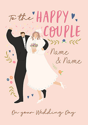 Illustrated Happy Couple on your Wedding Day Card