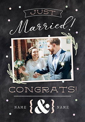 Just Married Chalkboard Wedding Photo Card