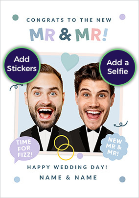 Funky Faces Mr & Mr 2 Photo Wedding Card