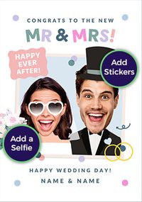 Tap to view Funky Faces Mr & Mrs 2 Photo Wedding Card