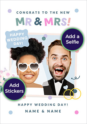 Funky Faces Mr & Mrs Wedding 2 Photo Card