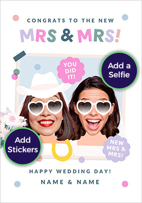 Funky Faces Mrs & Mrs 2 Photo Wedding Card