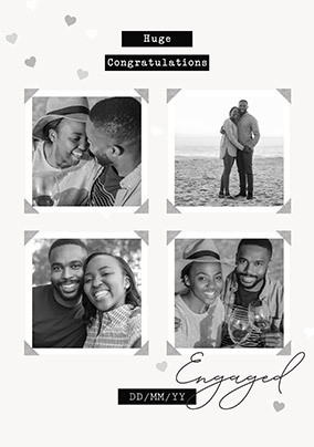 4 Photo Black and White Engagement Congratulations Card