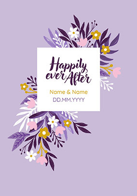 Purple Floral Happily Ever After Wedding Card