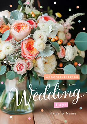Photographic Floral Wedding Congratulations Card