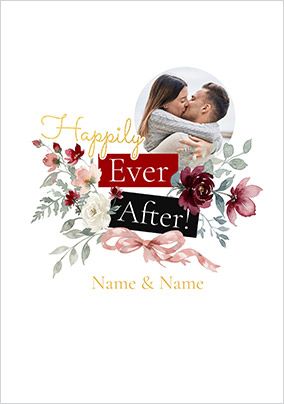 Photo of Happily Ever After Floral Photo Wedding Card