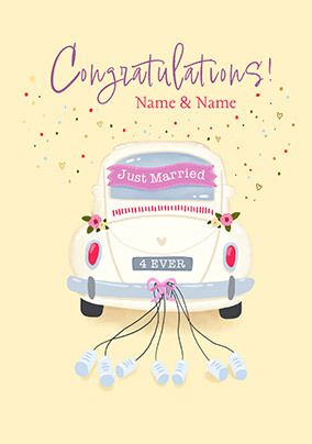 Photo of Just Married Car Wedding Card