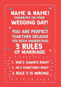 Tap to view 3 Rules Of Marriage Wedding Congratulations Card