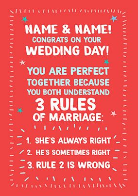 Photo of 3 Rules Of Marriage Wedding Congratulations Card