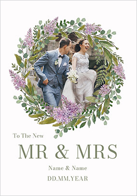 New Mr & Mrs Floral Border Wedding Photo Card