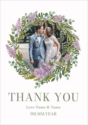 Floral Border Wedding Thank You Photo Card