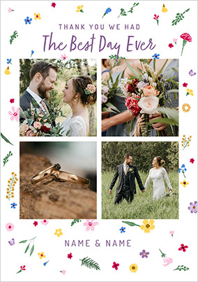 Floral 4 Photo Wedding Thank You Card