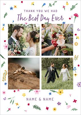 Photo of Floral 4 Photo Wedding Thank You Card