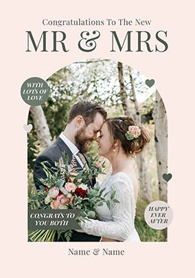 Photo of New Mr & Mrs Arched Photo Wedding Card