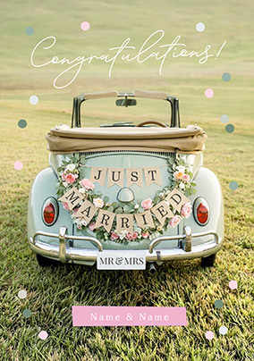Just Married Vintage Car Wedding Card